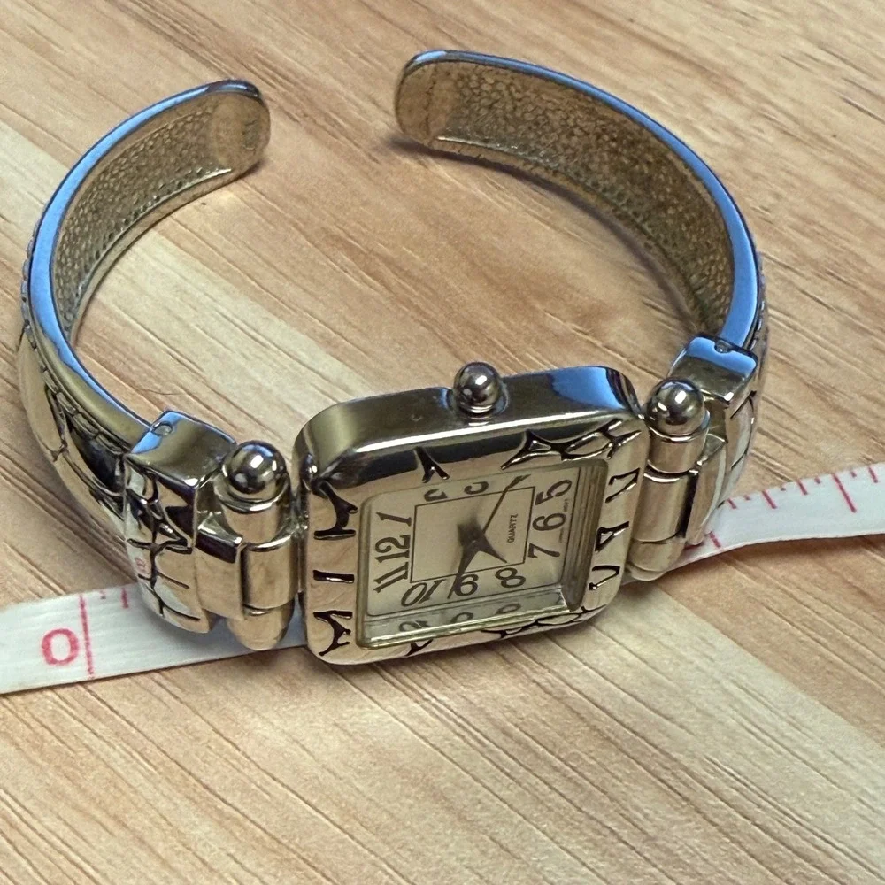 Silver Tone Square Face Cuff Bangle Watch Japan Quartz Stainless Steel Back